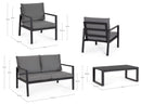 Set 4 Pezzi Salotto da Giardino con Divano 2 Poltrone e Tavolino in Alluminio e Spun Poly Hilde Antracite 