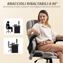 Sedia da Ufficio Operativa Massaggiante a 4 Punti con Riscaldamento e Braccioli Ribaltabili  in Tessuto Effetto Lino Grigio  