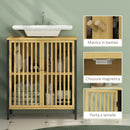 Mobile Sottolavabo Bagno con 2 Ante a Doghe 60x30x70 cm in Legno di Bambù e MDF con Intaglio a U Legno Naturale e Nero