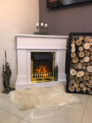 Camino Elettrico da Pavimento 97,8x104,8x30 cm Effetto Fiamma 2000W Ambassador & Galileo Gold Bianco