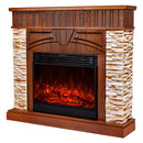 Camino Elettrico da Pavimento 113x127x31 cm Effetto Fiamma 1950W Zeus & Mirabella Noce