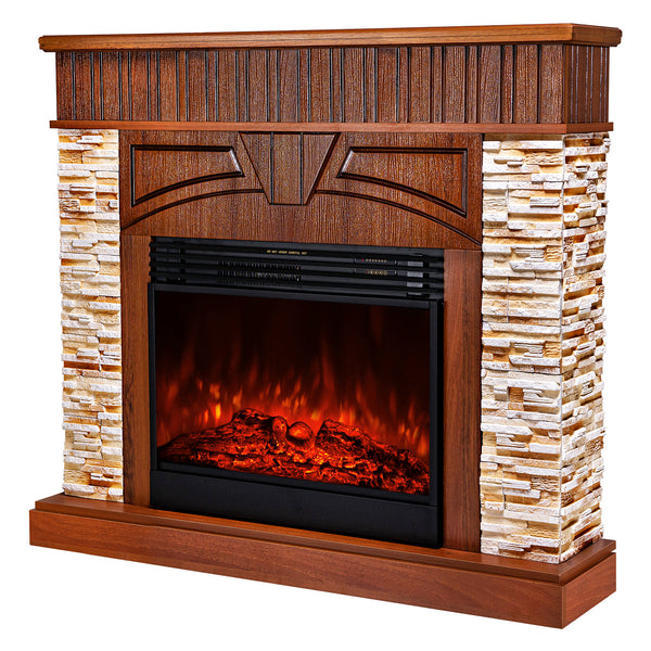 Camino Elettrico da Pavimento 113x127x31 cm Effetto Fiamma 1950W Zeus & Mirabella Noce prezzo