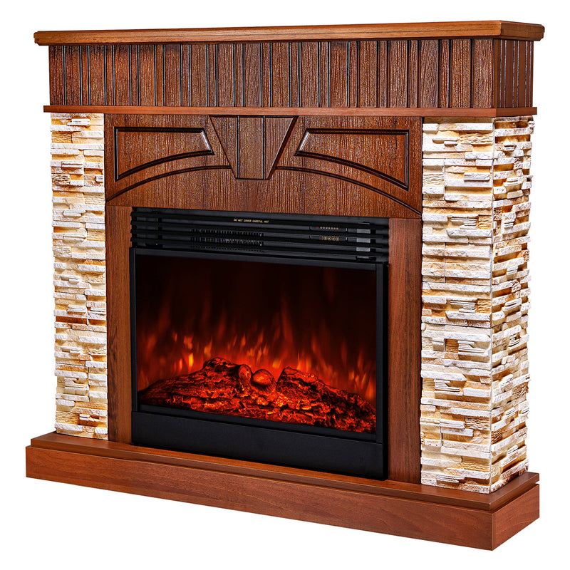 Camino Elettrico da Pavimento 113x127x31 cm Effetto Fiamma 1950W Zeus & Mirabella Noce