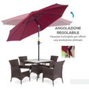 Ombrellone Rotondo e Regolabile Ø265x240 cm in Poliestere Metallo e Fibra di Vetro Rosso e Nero   