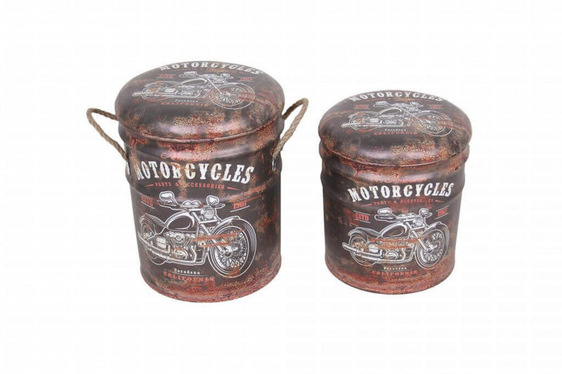 Set 2 Pouf Contenitore Tondo in MDF Marrone