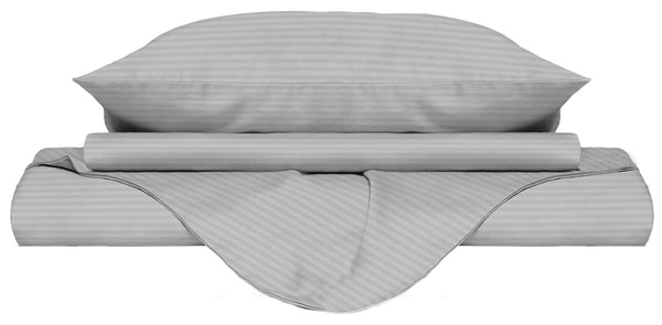 sconto Bettbezug für Doppelbetten mit Tasche und Kissenbezügen aus grauem Polyestersatin