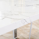 Tavolo Rettangolare 155x85x75 cm Max 6-8 Persone in MDF e Acciaio Effetto Marmo Bianco