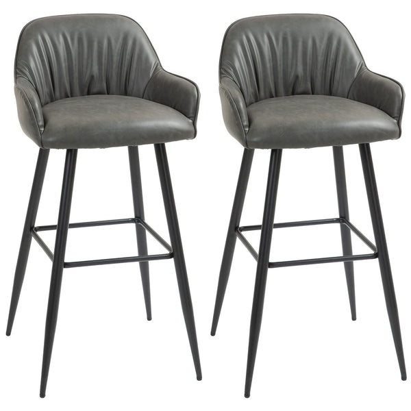 Set 2 Sgabelli da Bar con Schienale in Finta Pelle PU Grigio sconto
