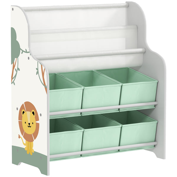sconto Scaffale Portagiochi per Bambini 63x30x71 cm con 6 Cassetti in Tessuto e Libreria a 2 Livelli in Legno e Acciaio Verde