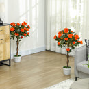 Set 2 Piante Artificiali Camelie con 21 Fiori per Interni con Vaso in PE Arancione  