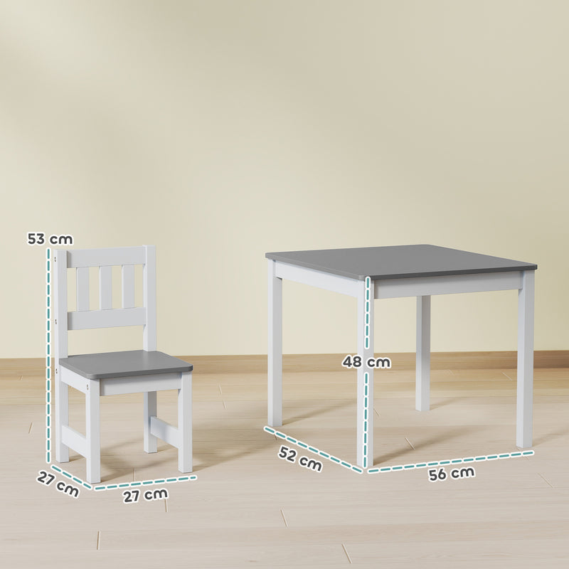 Set Tavolo e Sedie per Bambini da 3-8 Anni in Legno con Bordi Arrotondati Grigio e Bianco      