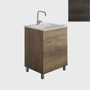Mobile Lavatoio Vasca Zeus in MineralMarmo Apertura a 2 Ante 60x46x84 cm Olmo Scuro