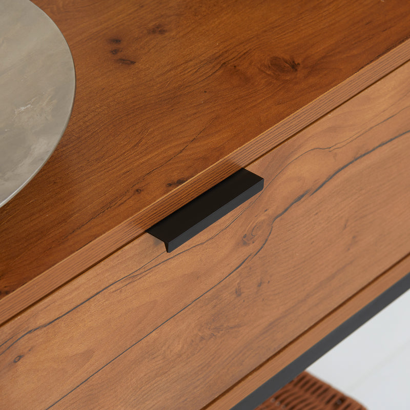 Consolle da Ingresso 80x30x76 cm con Cassetto con Gambe in Metallo Color Legno e Nero  