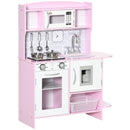 Cucina Giocattolo per Bambini con Fornelli Luci e Suoni Microonde Distributore d'Acqua in MDF e PP Rosa      