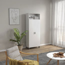 Mobile Multiuso 2 Ante 70x35x188 cm Ripiani Regolabili in Truciolato Bianco