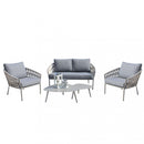 Set Salotto da Giardino Divano 2 Poltrone e Tavolino con Cuscini in Alluminio Marrone