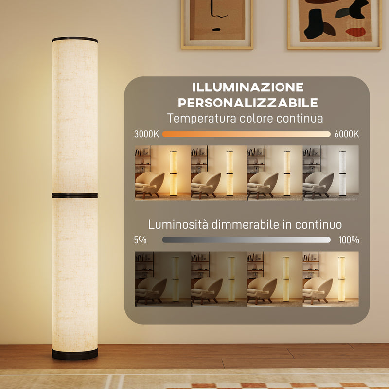 Lampada da Terra Ø20x135 cm con Telecomando e Regolazione Temperatura 3000-6000K Paralume in Tessuto Beige      
