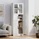 Mobile Bagno Alto Slim 60x30x170 cm a 6 Ripiani con Ante in Vetro e Ripiani Regolabili in MDF Bianco      