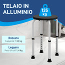 Sgabello da Doccia Antiscivolo 32,5x41x35,5-54 cm Regolabile su 8 Altezze in Alluminio e PE Nero      