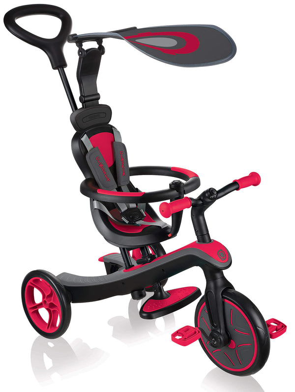 Globber Explorer Trike 4 in 1 Roter Dreirad-Kinderwagen für Kinder mit Griff und Verdeck prezzo