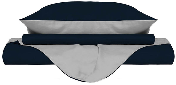 sconto Bettbezug mit Tasche und doppelseitigen Kissenbezügen Dunkelblau / Hellgrau