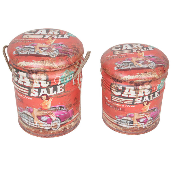 sconto Set 2 Pouf Round Container aus rotem MDF