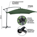 Ombrellone Lampara da Giardino Palo Laterale 300x200 cm in Acciaio e Poliestere Verde Kios      