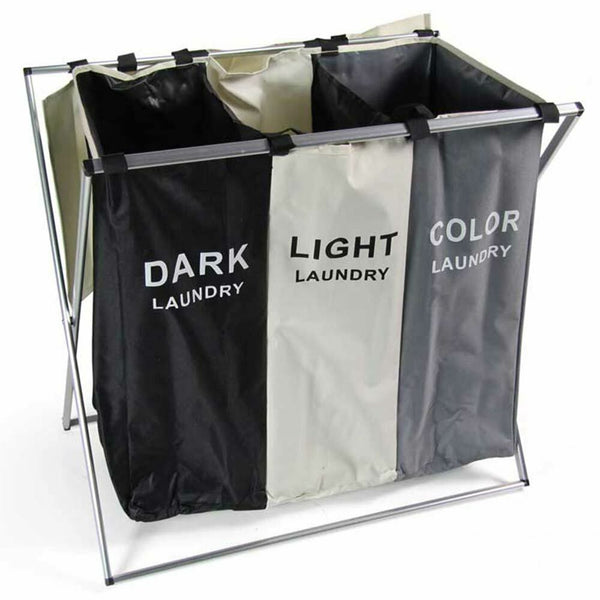 Cesto Biancheria 3 Scomparti Portabiancheria Pieghevole in Alluminio e Tessuto acquista