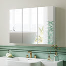 Specchio Bagno Contenitore 91,5x11,5x65 cm con 3 Ante e Ripiani Regolabili da Parete in MDF e Vetro Bianco      