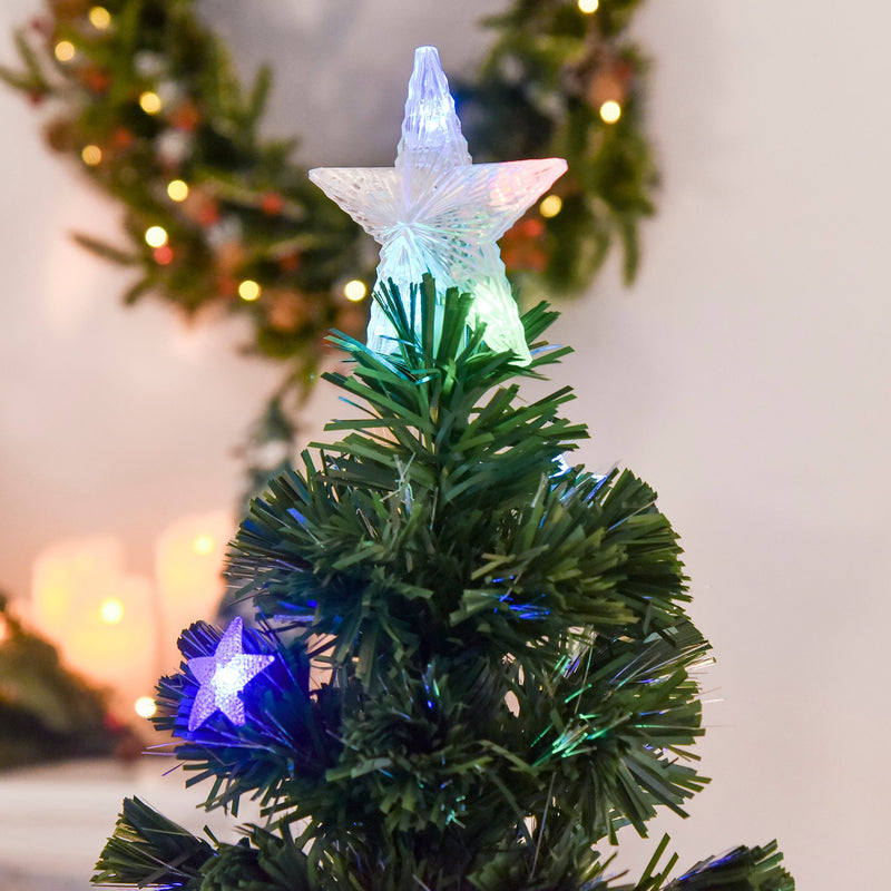 Albero di Natale Artificiale 150 cm 180 Rami 36 Luci LED e Fibre Ottiche Colorate Verde