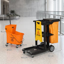 Carrello Pulizie 122x46,5x101 cm Ruote 3 Ripiani Sacco 70L Secchio con Strizzatore in PP HDPE Arancione      
