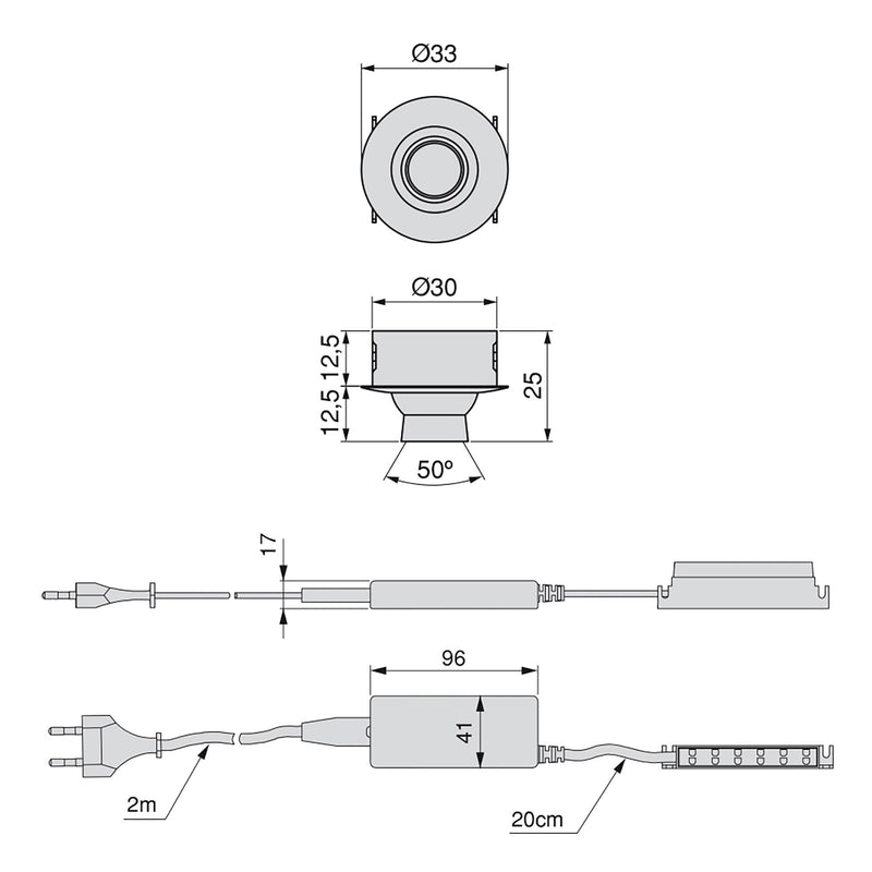 Luce Led 33 mm Orientabile Convertitore 15 W Luce Bianca Naturale Alluminio Opaco 6 Pezzi Emuca