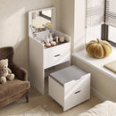 Toeletta 3 in 1 50x40x78 cm con Specchio Ribaltabile Sgabello e Cassetti in MDF Bianco      