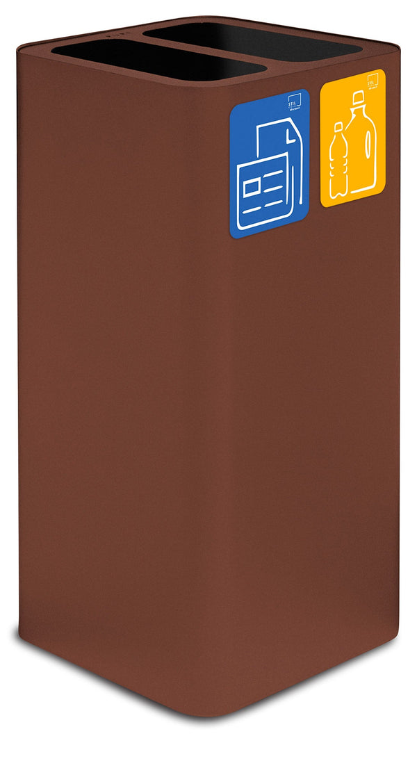 sconto Pattumiera Per Raccolta Rifiuti 38x38xh80 cm In Acciaio Verniciato Cover a 2 Scomparti Marrone