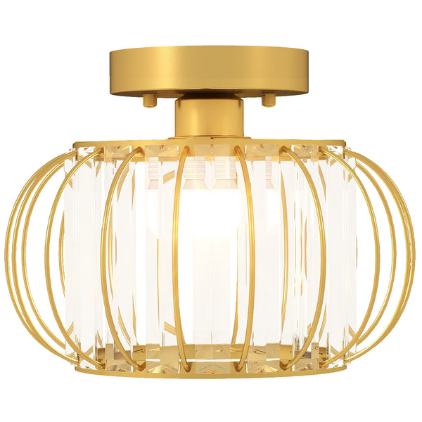 prezzo Plafoniera LED Moderna Design a Gabbia Ø27x19 cm con 18 Cristalli Struttura in Metallo Oro