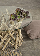 Tavolino con Vetro Samira D80 Rotondo in Teak