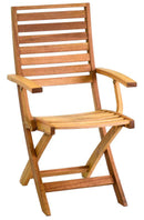 Sedia da Giardino Pieghevole in Legno Naturale con Braccioli Nanchino