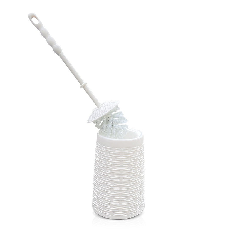 Set Accessori Bagno Cesto Biancheria Cestino Rifiuti Scopino in Rattan Bianco