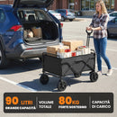 Carrello da Giardino o Campeggio Pieghevole Capacità 90L con Manico Regolabile e Portabicchieri in Metallo e Tessuto Oxford Nero      