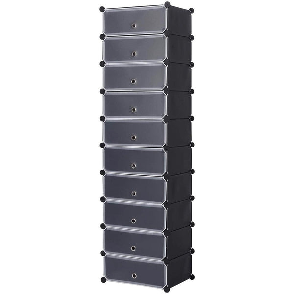 acquista Modulares Schuhregal 10 Fächer 39 x 35 x 170 cm aus schwarzem und weißem PVC