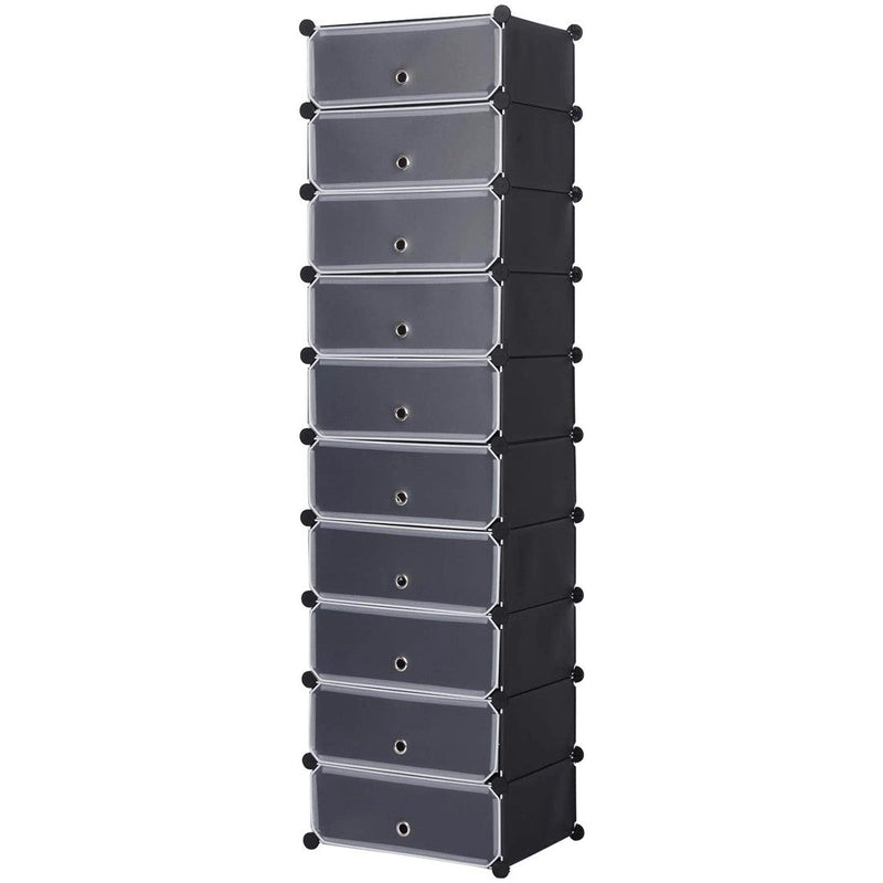 Scarpiera Modulare 10 Scomparti 39x35x170 cm in PVC Nero e Bianco