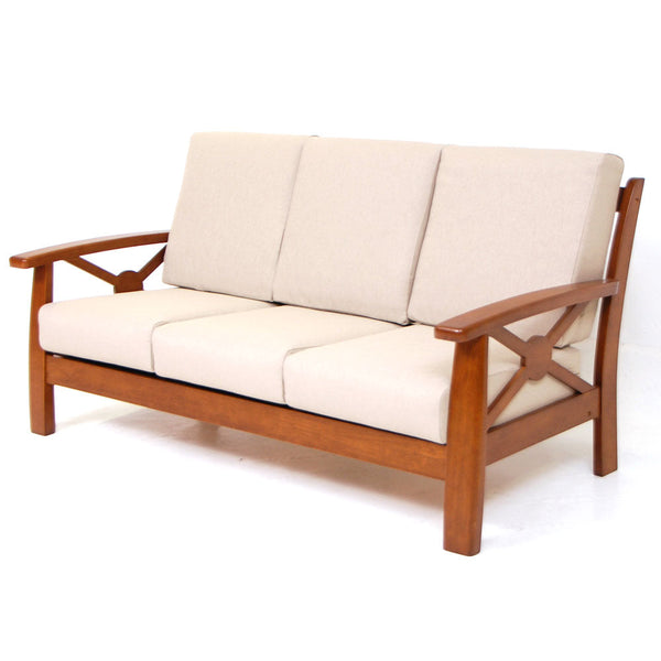 3-Sitzer-Sofa aus Massivholz mit ecrufarbenen Oxford-Kissen online