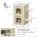 Casetta per Gatti 3 Piani 40x40x84 cm con Tiragraffi Legno e Bianco