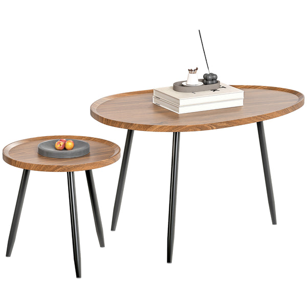 acquista Set 2 Tavolini da Salotto Sovrapponibili in MDF e Gambe in Metallo Colore Legno Scuro