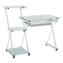 Scrivania da Ufficio Porta PC 116,5x54,5x100 cm con Mensole e Piano in Vetro  Bianca