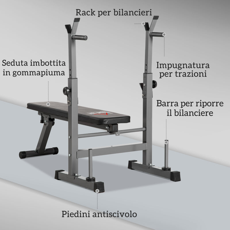 Panca Pesi Pieghevole con 8 Altezze Regolabili e Supporto Bilanciere in Acciaio e PU Grigio   