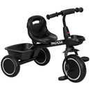 Triciclo per Bambini 2-5 Anni Bicicletta per Bambini con Seduta Regolabile Cestino e Parafango 80x48x63 cm in Acciaio e PP Nero      