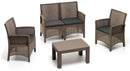 Set Salotto da Giardino Divano 2 Poltrone e Tavolino in Polipropilene Effetto Rattan London Tortora