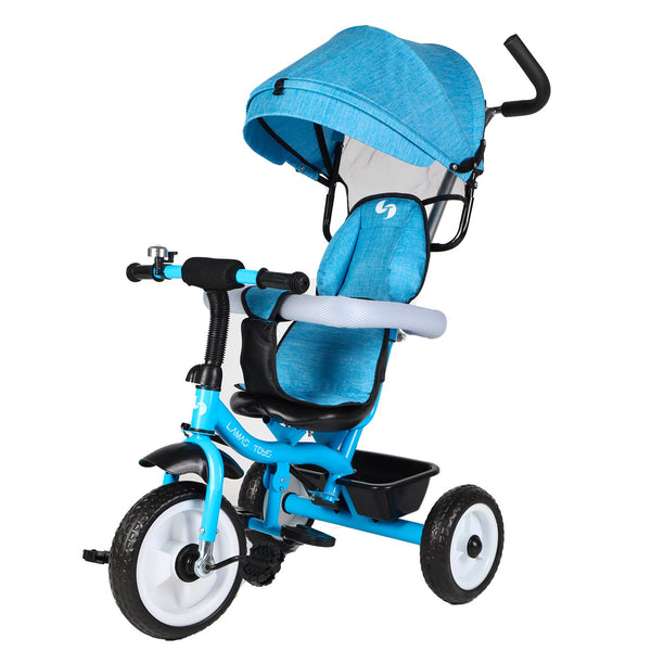 sconto Triciclo Passeggino per Bambini 69x49x98 cm con Parasole e Campanellino Trico Funny Blu
