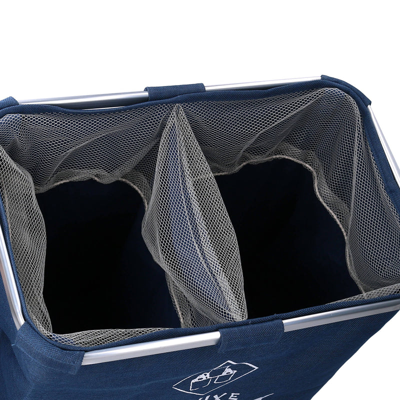 Cesto Portabiancheria in tessuto sacco blu doppio pieghevole cm 54x34,5xh50,5